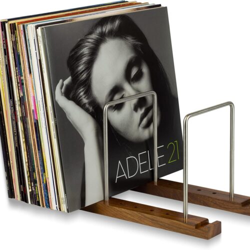 1 Durable Vinyl Record Storage Holder for 75 LPs, Solid Walnut Record Stand with Built-in Now Playing Display, Sleek Vinyl Record Holder & Display for Album