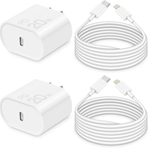 i Phone Charger 10Ft Fast Charging, MFi-Certified, 20W PD Block with 10Ft Cable, Type C Travel Plug & Ligt ning Cord for i Phone 14/13/12/11, i Pad & More [2 Pack]