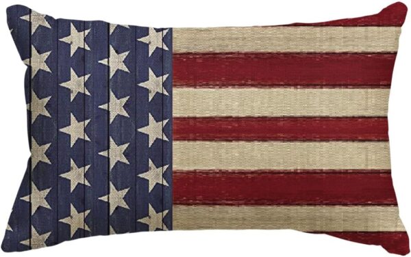 4th of July Patriotic Independence Throw Pillow Cover, 12 x 20 Inch Memorial Day Stripes America Flag Stars Decor Cushion Case for Sofa Couch 1 Cover