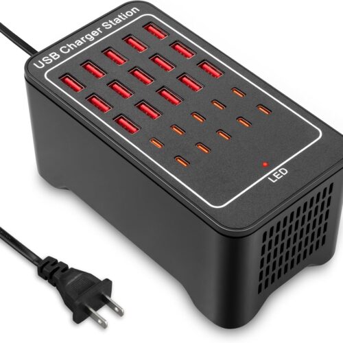 USB~C Charger Block, 125W(25A) 25 Port (15 USB A & 10 USB~C Port) Multiple Charging Station, Desktop Wall Charger Compatible with iPhone, iPad, Tablets, Smartphones