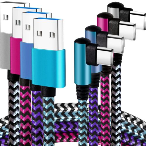 USB C Angle Cord: [90 Degree/6ft/4Pack] Nylon USB C Cable Compatible with Samsung Galaxy S10/S10e/9/Note 10, Charger Cable-[Blue/Black/Magenta/Purple]