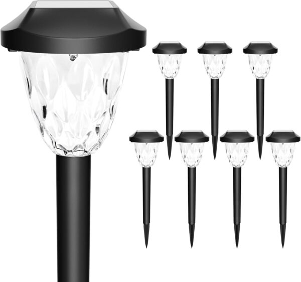 8 Pack Solar Lights Outdoor, Solar Pathway Lights with Great Pattern, Waterproof Auto On/Off Solar Powered Light for Outside Yard Garden Walkway Driveway Lawn Pathway 1 Solar Lights
