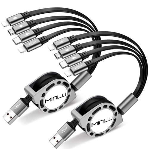 Multi Charging Cable 4A, 2Pack 4Ft Retractable Multi Fast Charger Cable, Multiple Charging Cord