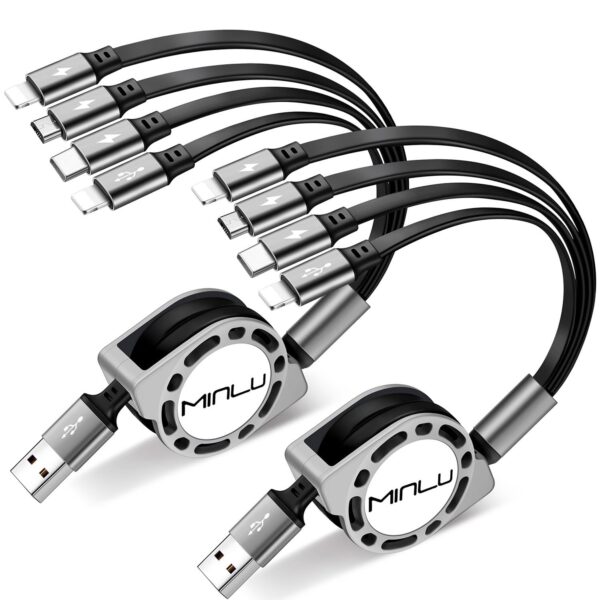 Multi Charging Cable 4A, 2Pack 4Ft Retractable Multi Fast Charger Cable, Multiple Charging Cord 1