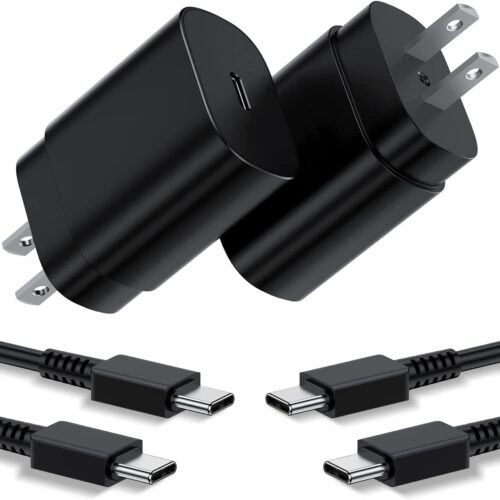 1 Type C Charger, 2Pack 25W PD USBC Wall Charger Super Fast Charging Block & 6ft Android Phone Cable Cord