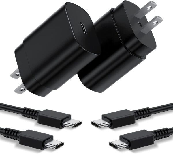 Type C Charger, 2Pack 25W PD USBC Wall Charger Super Fast Charging Block & 6ft Android Phone Cable Cord 1