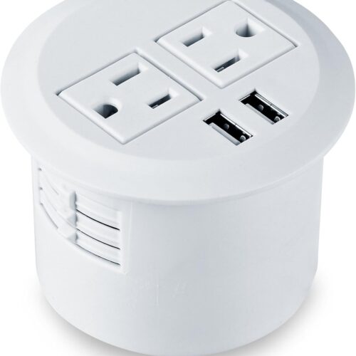 1 Desktop Power Grommet Power Outlet Socket Desk Data Center 2 Outlet with 2 USB Ports with 10 FT Extension Cord(White)
