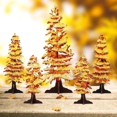 1 5 Pcs Fall Decor Gold Fall Mantel Decor Wooden Free Standing Fall Trees Art Rustic Fall Decorations for Home Thanksgiving Decor Fall Trees Centerpiece for Table Shelf Mantel (Rustic)
