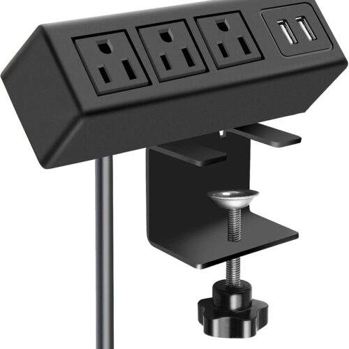 3 Outlet Desk Clamp Power Strip with USB Ports, Desktop Power Strip Surge Protector 1200J. Table Mount Charging Power Station, on Edge Power Outlet 125V 12A 1500W.