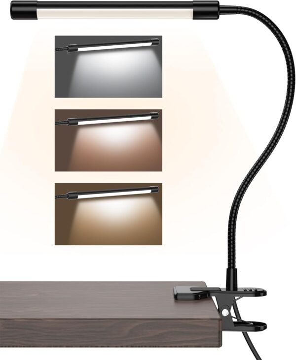 Desk Lamp with Clamp - Adjustable 3 Color Modes 10 Brightness Level Table Lamp, USB Eye Caring Flexible Gooseneck Desk Light for Home Office, Dorm Room, Reading, Nail, Clip On Light, Black 1 Desk Lamp