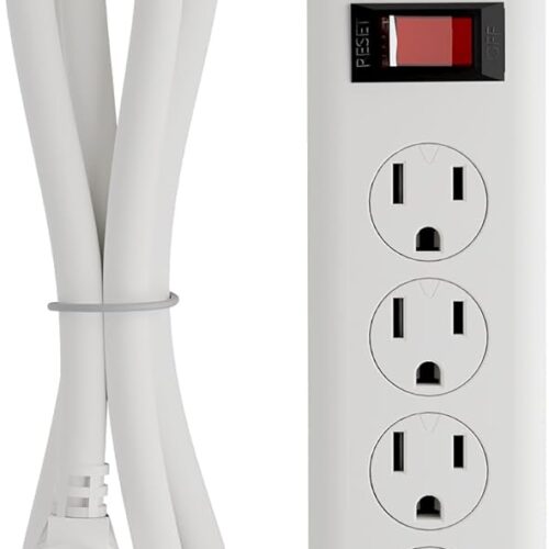 1 6-Outlet Power Strip Surge Protector 1-Pack, 4-Foot Extension Cord, 600 Joules, Twist-to-Close Safety Covers, 90 Degree Flat Plug, Overload Protection, White