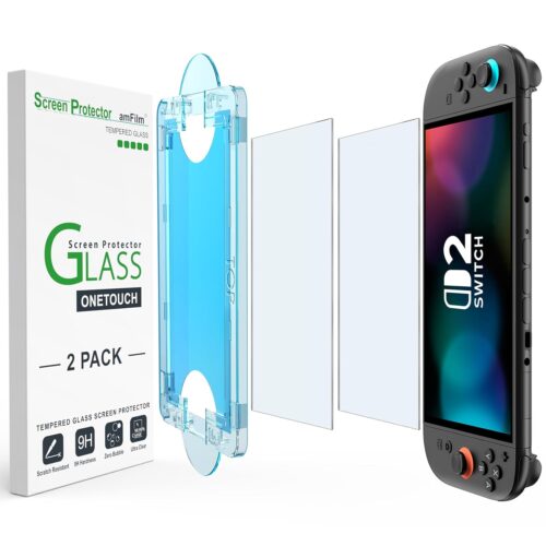 Auto-Alignment OneTouch for Nintendo Switch 2 Matte Finish Screen Protector 2025, Tempered Glass, 30 Seconds Installation, Bubble Free, Anti Glare, Touch Sensitive, Anti Fingerprint [2 Pack]