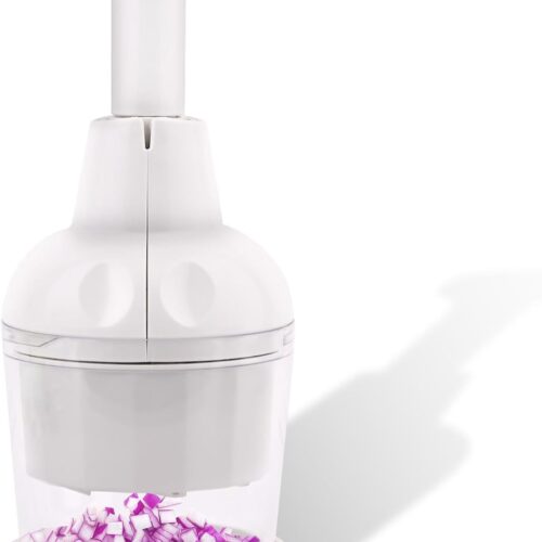 Food Chopper Vegetable Cutter with Container Onion Veggie Garlic Nut Dicer Manual Hand, White