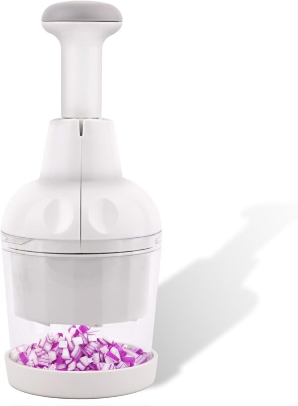 Food Chopper Vegetable Cutter with Container Onion Veggie Garlic Nut Dicer Manual Hand, White 1 Chopper