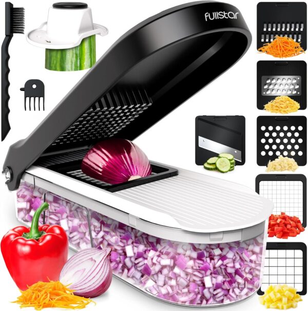 Mandoline Slicer for Kitchen - Vegetable Chopper, Onion Potato Food Veggie Fruit Slicer and Cutter with Container, Kitchen Gadgets & Accessories, Home Essentials (6-in-1, White/Black) 1 Vegetable