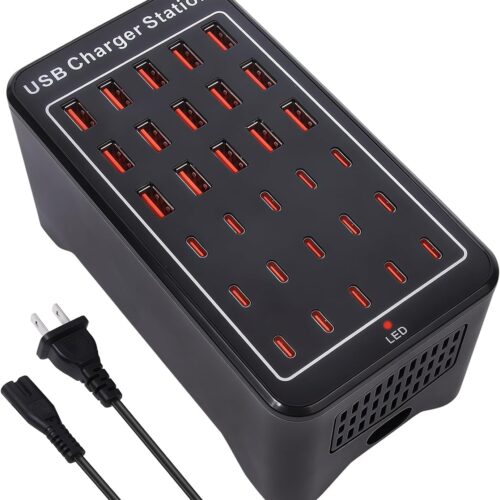 150W(30A) USB Charging Station, 30-Port USB C Charger Block, Multiple Desktop/Wall Fast Charger with Intelligent Protection Compatible with iPhone, iPad, Tablets, Smartphones