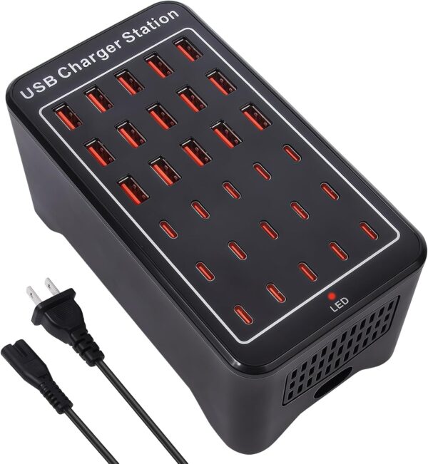 150W(30A) USB Charging Station, 30-Port USB C Charger Block, Multiple Desktop/Wall Fast Charger with Intelligent Protection Compatible with iPhone, iPad, Tablets, Smartphones 1 USB