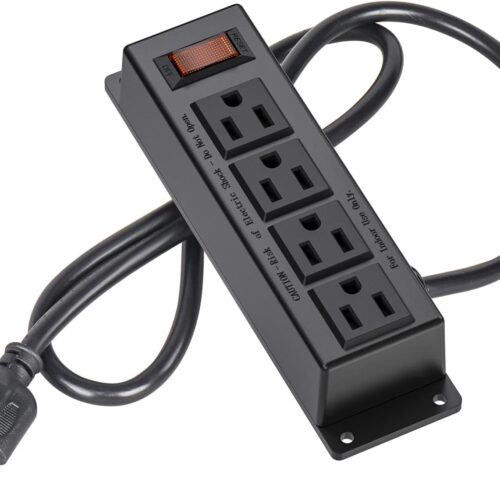 1 Wall Mount Power Outlet Strip, 4 Outlet Mountable Power Strip with Switch, 3ft Cord Under Desk Power Strip for Office/Industrial/Home, Flat Plug, Black