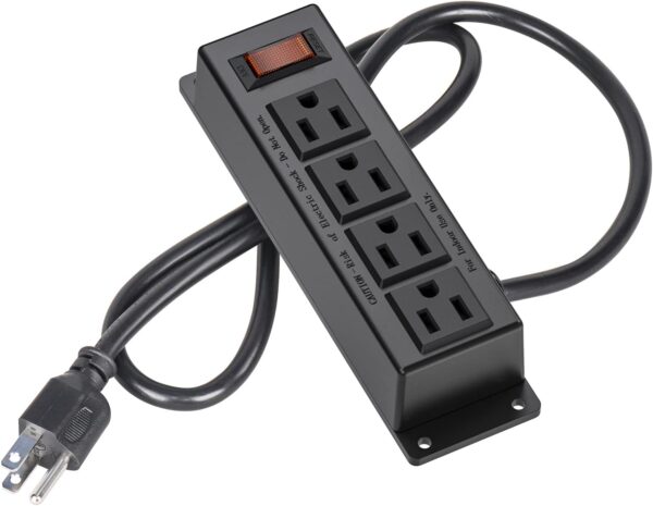 Wall Mount Power Outlet Strip, 4 Outlet Mountable Power Strip with Switch, 3ft Cord Under Desk Power Strip for Office/Industrial/Home, Flat Plug, Black 1 Power Strip
