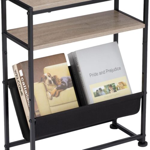 2 in 1 Design Narrow End Table for Small Spaces - Slim Side Table with Magazine Holder