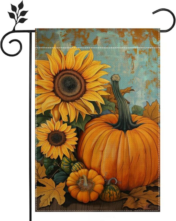 Fall Pumpkin Sunflower Garden Flag for Outside 12x18 Inch Double Sided 1