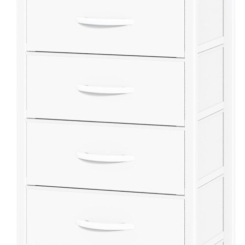 5 Drawers Dresser for Bedroom, Tall Nightstand with Charging Station, Fabric Dresser for Closet with Storage Shelf, Vertical Dressers Chest LED Night Stand, Bedside Table for Dorm Living Room