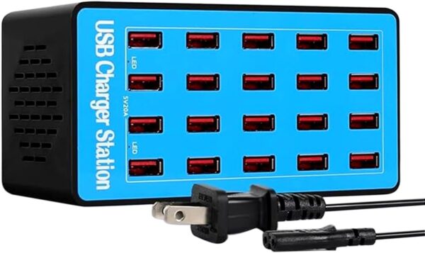 100W 20-Port Multi-Device USB Charging Station - Supports simultaneous Charging for Smartphones, Tablets, smartwatches and Other USB-Powered Devices.(20 Port Charger Station-Blue) 1 USB