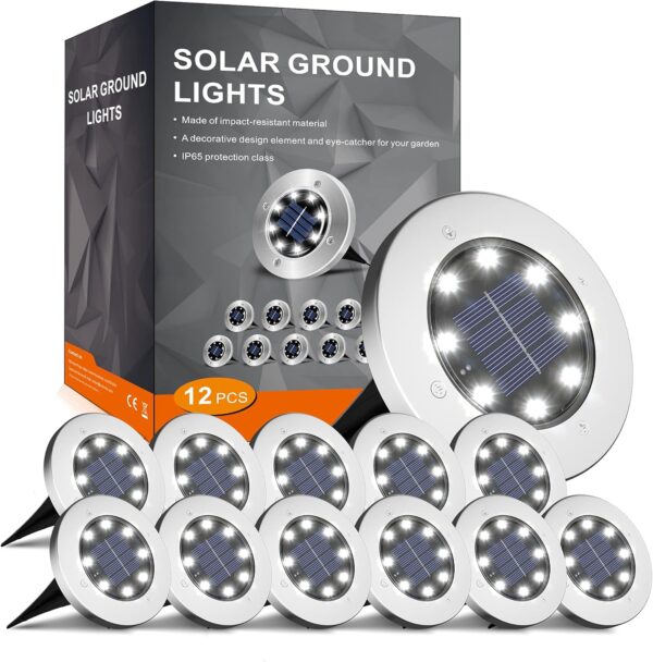 Solar Lights for Outside,12 Pack Solar Lights Outdoor Waterproof, Solar Garden Lights Landscape Lighting for Patio Pathway Lawn Yard Deck Driveway Walkway, Cold White 1 Solar Lights