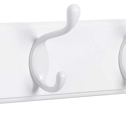 Wall-Mounted Coat Rack, Hook Rack, 4 Dual Metal Hooks, for Coats, Bags, Keys, in the Entryway, Bedroom, Living Room, White ULHR23WT