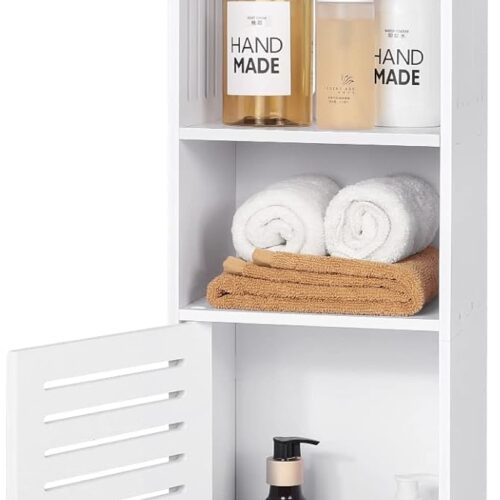 Small Bathroom Storage Cabinet, White Floor Standing Storage Cabinet Home Furniture Shelf,Suitable for Toilet Bedroom Kitchen Living Room (W/PJ)