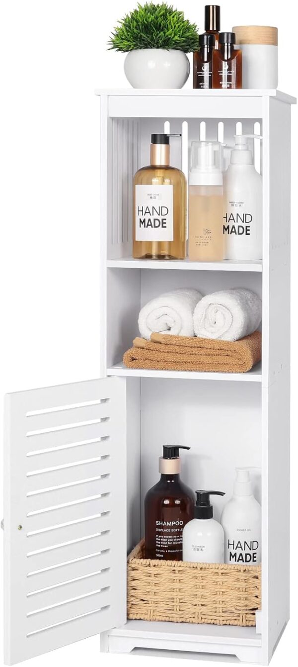 Small Bathroom Storage Cabinet, White Floor Standing Storage Cabinet Home Furniture Shelf,Suitable for Toilet Bedroom Kitchen Living Room (W/PJ) 1 Cabinet
