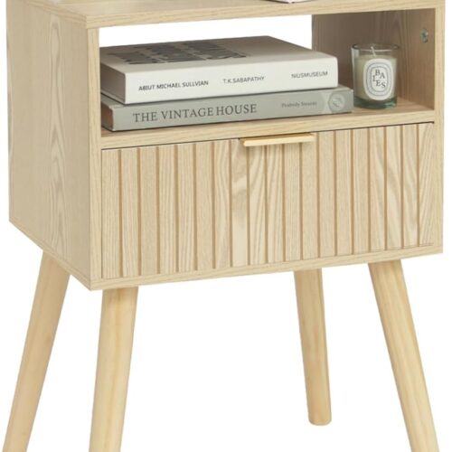 Small Nightstand Wood Bedside Table with Drawer, Modern End Table for Bedroom and Small Spaces, Solid Wood Legs, Easy Assembly, Natural