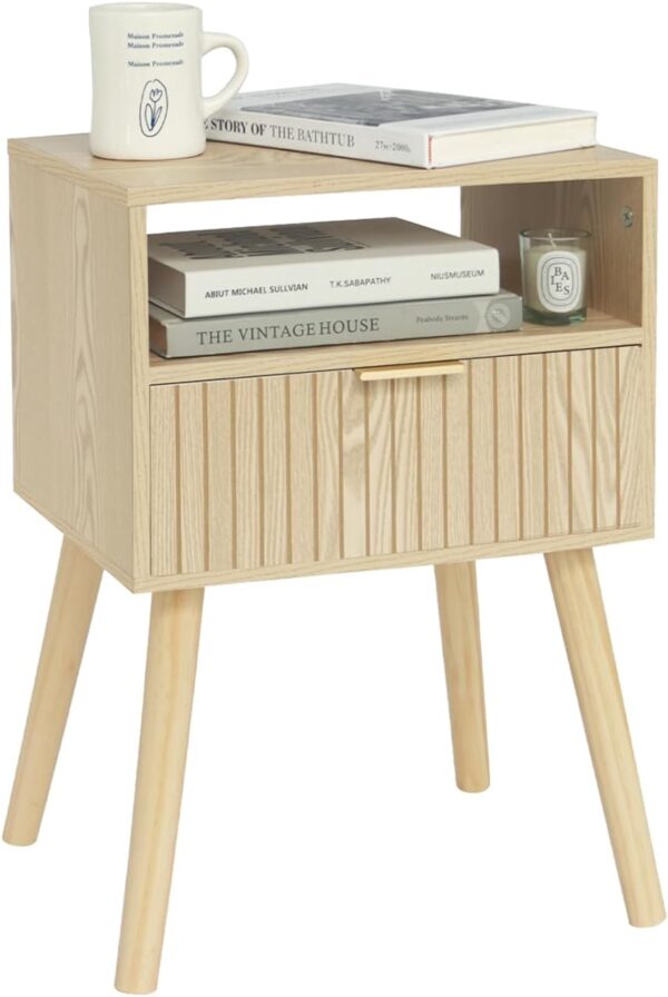 Small Nightstand Wood Bedside Table with Drawer, Modern End Table for Bedroom and Small Spaces, Solid Wood Legs, Easy Assembly, Natural 1 Table