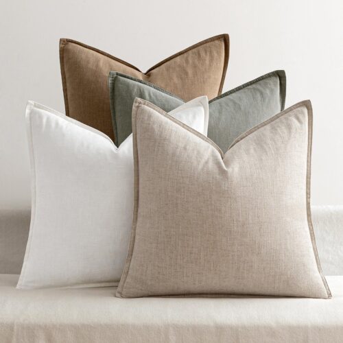 Neutral Linen Pillow Covers Pack of 4 Decorative Natural Solid Throw Pillow Covers Soft Accent Boho Farmhouse Couch Pillowcases Modern Home Decors for Living Room Bed Sofa 18x18 Inch