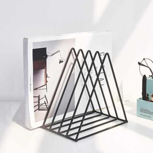 Triangle File Holder,5 Slot Metal Vinyl Record Stand Holder Magazine Newspaper Holder Photography Props for Office Home 1 Pc (black) 1 Triangle