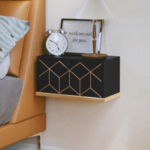 Floating Nightstand, Wall Mounted Nightstand with Removable Door, Floating Shelves for Wall, Bedroom, Bathroom, Black