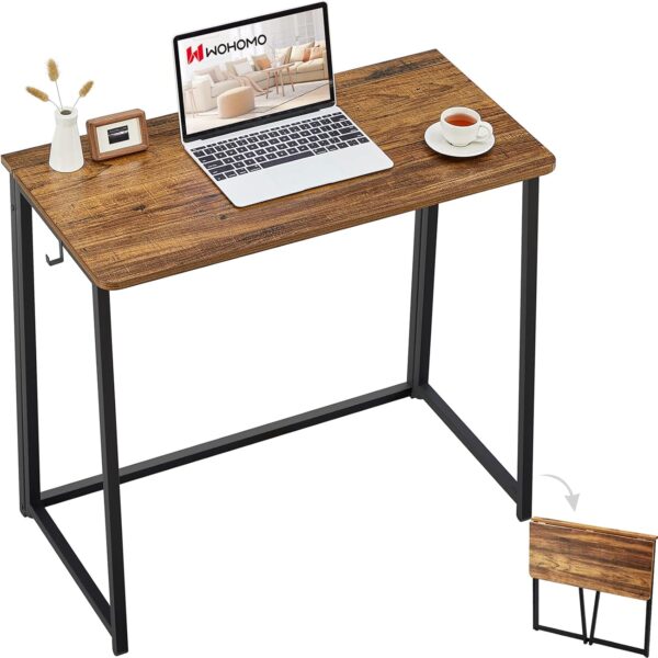 Folding Computer Desk, Small Writing Desk 31.5", Space-Saving Foldable Laptop Table Writing Workstation for Home Office, Easy Assembly, Rustic Walnut 1 Computer Desk