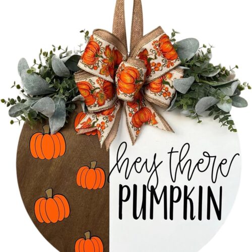 1 Hey There Pumpkin Welcome Hanging Sign Front Door Decor Fall Decorative Wooden Welcome Sign Rustic Porch Decoration for Home Office Garden Farmhouse 12 Inch