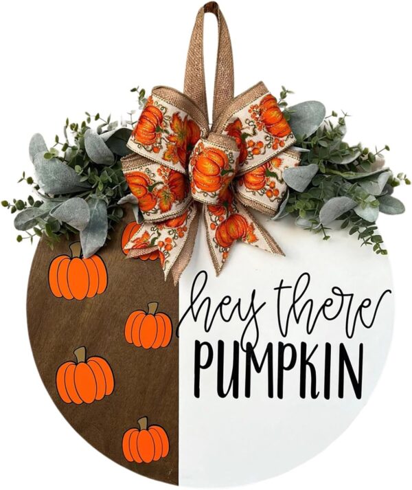 Hey There Pumpkin Welcome Hanging Sign Front Door Decor Fall Decorative Wooden Welcome Sign Rustic Porch Decoration for Home Office Garden Farmhouse 12 Inch 1 Pumpkin