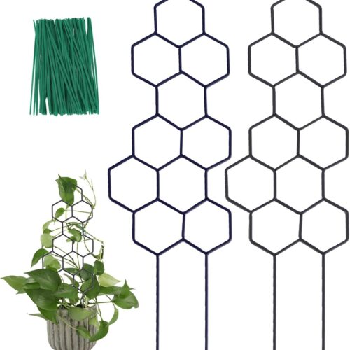 Small Trellis for Potted Plants, 15.94 inch Metal Plant Trellis for Climbing Plants Indoor Pot Honeycomb Shape Lattice for Ivy Vines Hoya Houseplants Flower 2 Pack