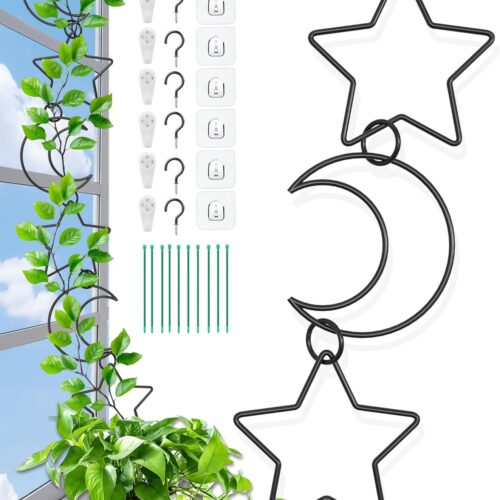20 Pcs Chain Trellis for Climbing Plants, Plant Trellis Indoor and Outdoor, Garden Wall Trellis, Vine Support Plant Accessories for Monstera, Pothos, Ivy, Climbing Plants (Black Moon and Star)