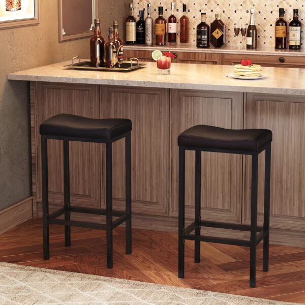 Bar Stools, Set of 2 Bar Chairs, Counter Height Stools, Saddle Barstools with Curved Surface, 24.8 Inches, 2.4" Thick Upholstery, for Kitchen, Dining Room, Cafe Black 2 Chairs