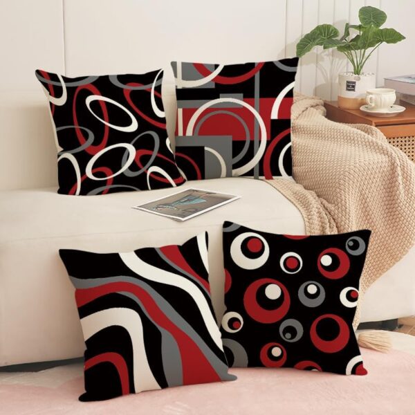 Black and Red Throw Pillow Covers 18x18 Set of 4 Grey Modern Abstract Geometric Decorative Pillow Covers Circle Pattern Pillowcases Decor for Couch Sofa Bedroom Outdoor 2 Pillow