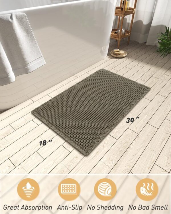 Upgraded Waffle Bath Mat, Super Absorbent Non Slip Bath Mats for Bathroom Floor, Machine Washable Bathroom Rugs with Tassels, Rubber Backed Bathroom Mats, Ultra Soft, 18" x 30", Green 2 Mat
