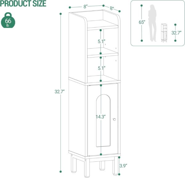 Bathroom Storage Cabinet, Small Corner Floor Cabinet with Door and Shelves, Narrow Toilet Paper Holder, Bathroom Organizer with Adjustable Shelf, for Small Spaces, Black BC08206X 2 Storage