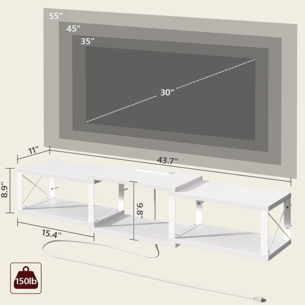 Floating TV Stand with Power Outlet, Wall-Mounted Entertainment Console Center with Storage, Floating TV Shelf for Under TV Storage, for Living Room, Bedroom, White TVBW101E01 2 Outlet