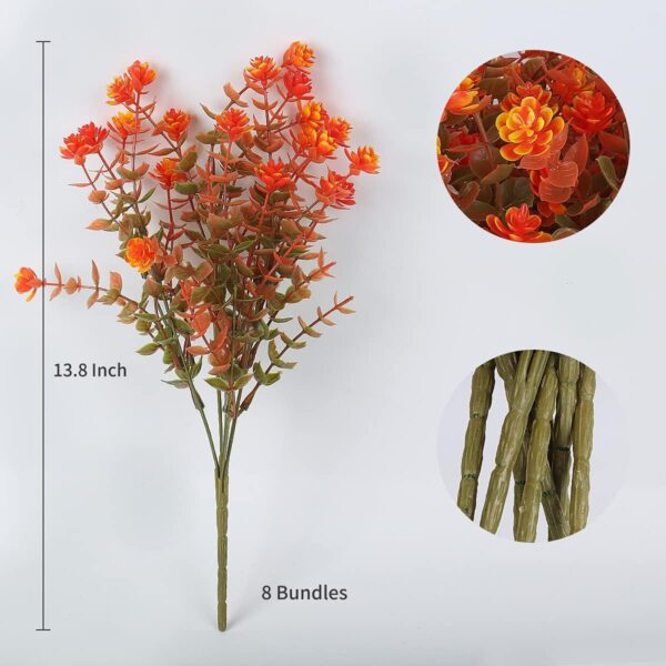 8 Bundles Artificial Fall Flowers No Fade Faux Autumn Plants, Fake Indoor Outdoor Greenery Decorations for Thanksgiving Christmas Wedding Party Home Garden Fireplace Décor (Green Orange) 2 Flowers