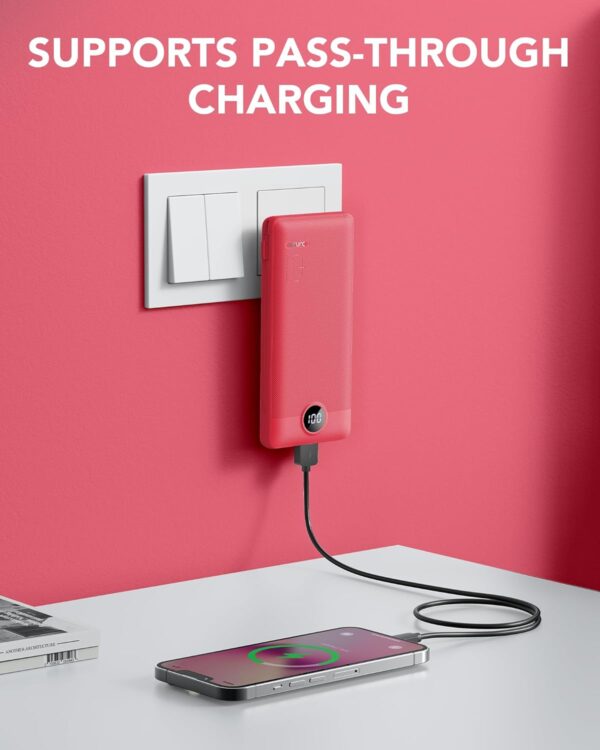 Portable Charger Built-in Cables and AC Wall Plug, VRURC USB C Power Bank 10000mAh, Travel Battery Portable Phone Charger Compact Lightweight External Battery Pack for SmartPhones,Tablets-Viva Magenta 2 Built-in