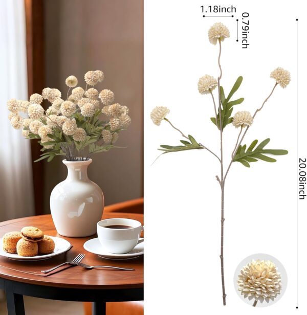 10 Pcs Artificial Flowers Pompon Mum Fake Flowers, Faux Small Mini Chrysanthemum Flowers, Realistic Faux Flowers for Room Decor Aesthetic, Living Room Farmhouse House Decor, Beige 2 Flowers