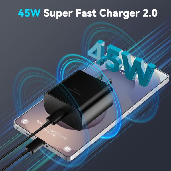 45W Super Fast Charger USB C Android Phone Type C Charger Fast Charging Block with 6.6FT Charge Cord for Samsung Galaxy S25 Ultra/S25+/S24 Ultra/S24+/S23 Ultra/S23+/S22 Ultra/S22+/S20 Ultra/Note 10+ 2 Charger